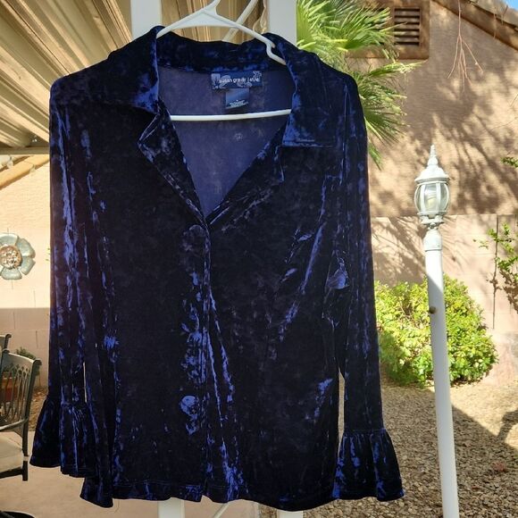 Susan Graver Blue Ruffled Notched Collar Blazer - Picture 1 of 5